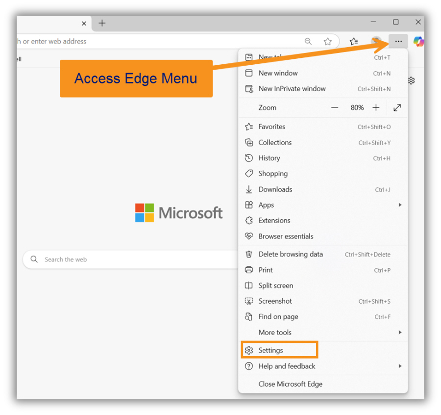 Edge Menu Image of Edge Menu to settings