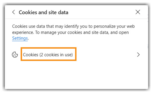 Edge Cookies and site data Image of Edge Cookies and site data window