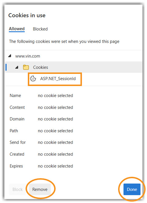 Edge Cookies in use Image of Cookies in use window