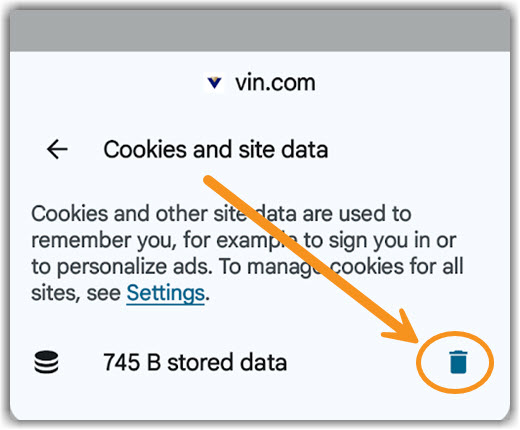 Android Trash Image of Android Cookies and site data option for Trash
