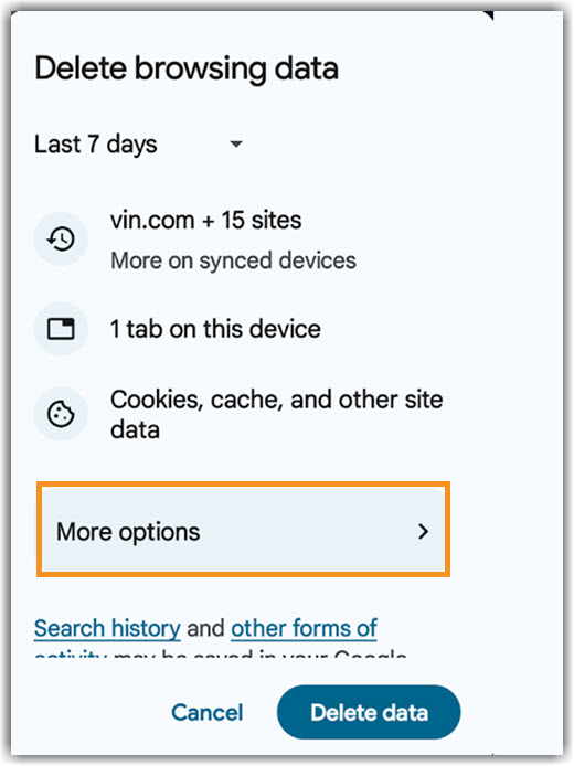 Android More options Image of Android Chrome More options