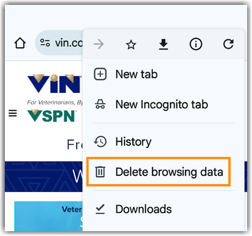 Android Delete browsing data Image of Android Chrome accessing Delete browsing data